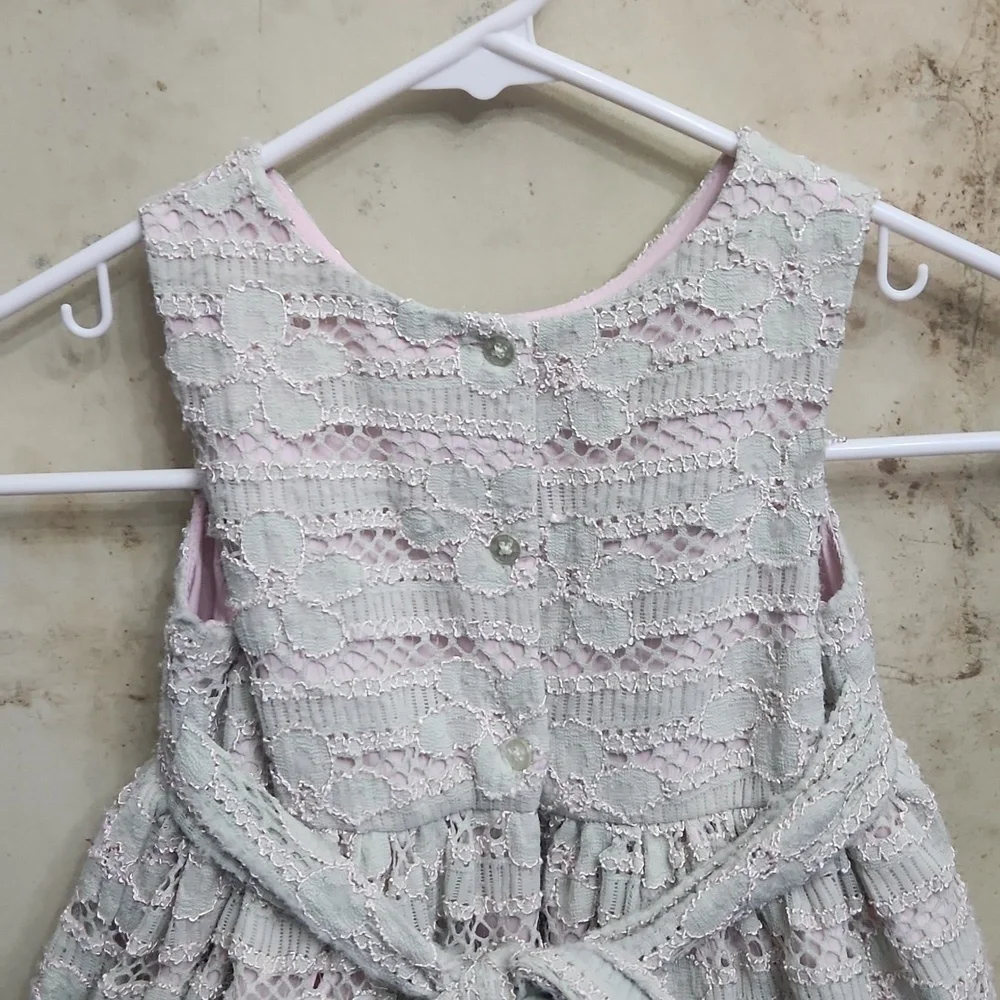 Pippa & Julie Mint Green/ Pale Pink Eyelet Dress with Flower Accent Size 3T